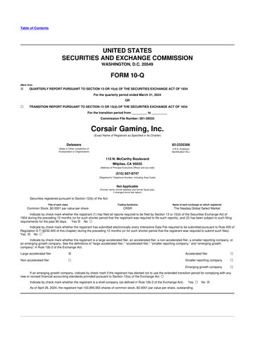 Thumbnail Corsair Gaming
 10-Q Quarterly Report FY2024 