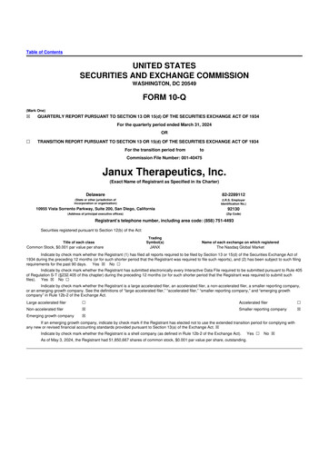 Vorschaubild Janux Therapeutics 10-Q Quartalsbericht  