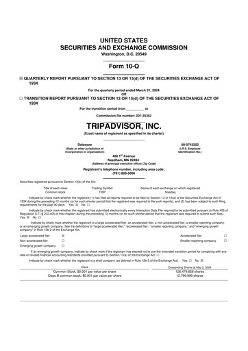 Miniature TripAdvisor 10-Q Rapport trimestriel 2024 