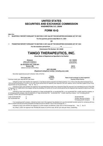 Thumbnail Tango Therapeutics 10-Q Quarterly Report FY 