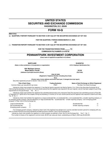 Thumbnail PennantPark Investment 10-Q Quarterly Report FY2024 