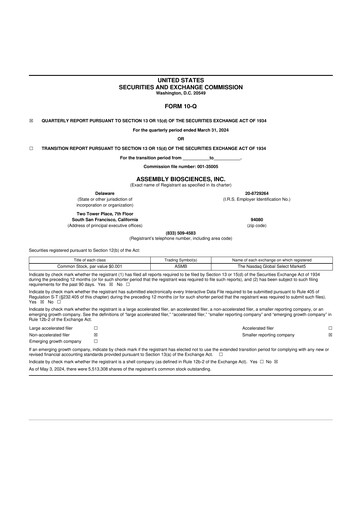 Thumbnail Assembly Biosciences 10-Q Quarterly Report FY2024 