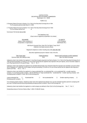 Thumbnail PHX Minerals 10-Q Quarterly Report FY2024 