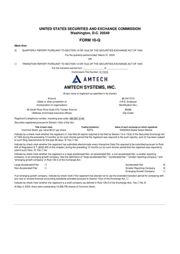 Vorschaubild Amtech Systems 10-Q Quartalsbericht 2024 
