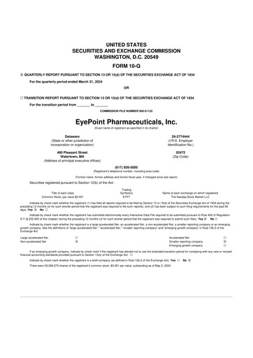 Thumbnail EyePoint Pharmaceuticals
 10-Q Quarterly Report FY 
