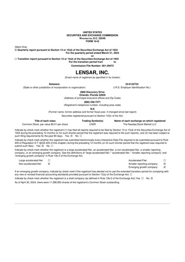 Thumbnail LENSAR 10-Q Quarterly Report FY2024 