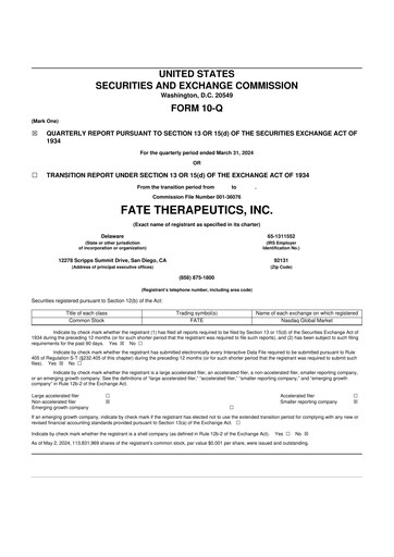 Thumbnail Fate Therapeutics
 10-Q Quarterly Report FY2024 