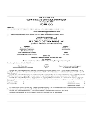 Vorschaubild ALX Oncology 10-Q Quartalsbericht  