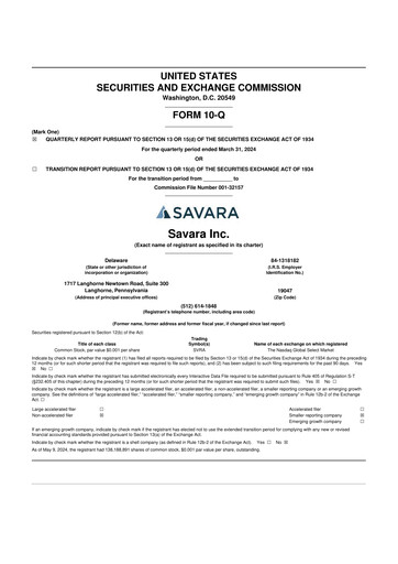 Thumbnail Savara 10-Q Quarterly Report FY 