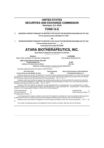 Miniature Atara Biotherapeutics 10-Q Rapport trimestriel  