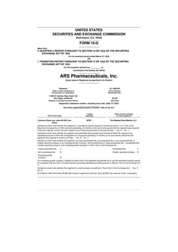 Thumbnail ARS Pharmaceuticals 10-Q Quarterly Report FY 