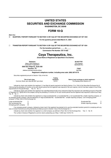 Vorschaubild Coya Therapeutics 10-Q Quartalsbericht 2024 