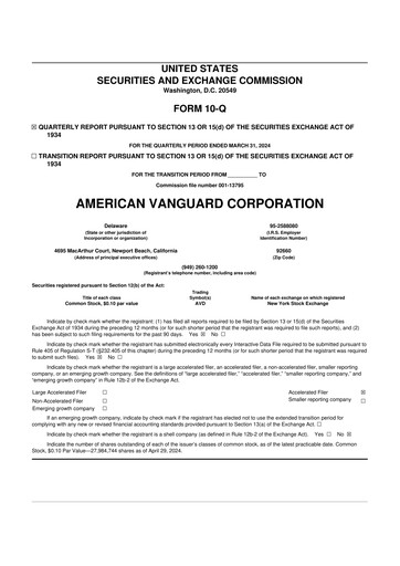 Thumbnail American Vanguard 10-Q Quarterly Report FY 