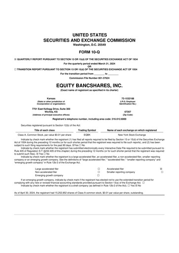 Thumbnail Equity Bancshares 10-Q Quarterly Report FY2024 