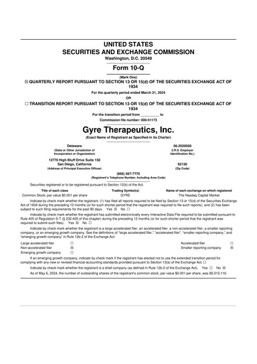 Vorschaubild Gyre Therapeutics 10-Q Quartalsbericht  
