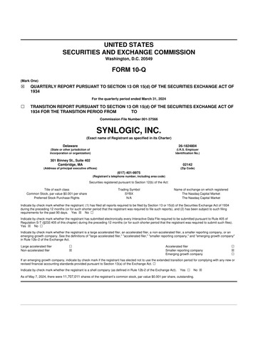 Thumbnail Synlogic 10-Q Quarterly Report FY2024 