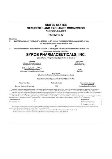 Thumbnail Syros Pharmaceuticals
 10-Q Quarterly Report FY2024 