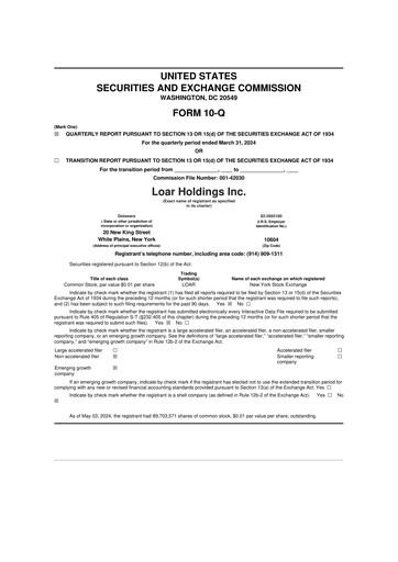 Miniature Loar Holdings 10-Q Rapport trimestriel 2024 
