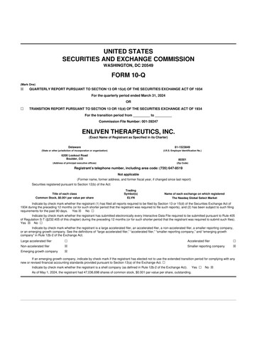 Miniature Enliven Therapeutics 10-Q Rapport trimestriel 2024 