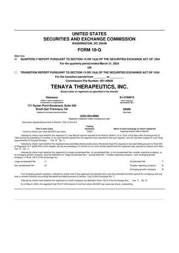Miniature Tenaya Therapeutics 10-Q Rapport trimestriel 2024 