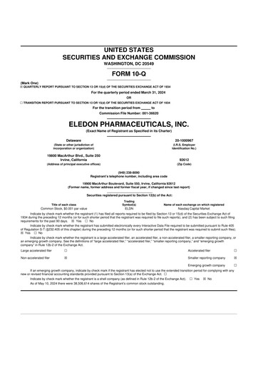 Thumbnail Eledon Pharmaceuticals 10-Q Quarterly Report FY 