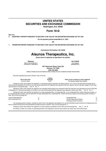 Thumbnail Alaunos Therapeutics 10-Q Quarterly Report FY2024 