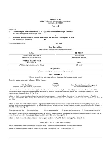 Thumbnail Shoe Carnival
 10-Q Quarterly Report FY2024 