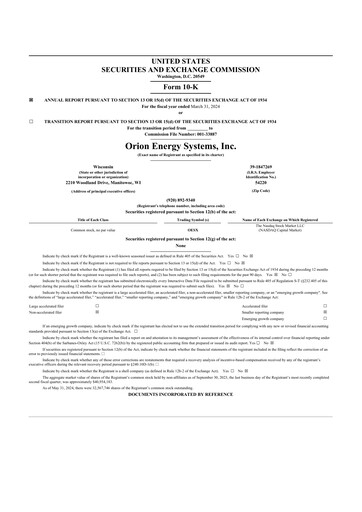 Thumbnail Orion Energy Systems
 10-K Annual Report 2024