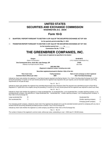 Thumbnail The Greenbrier Companies
 10-Q Quarterly Report FY2024 