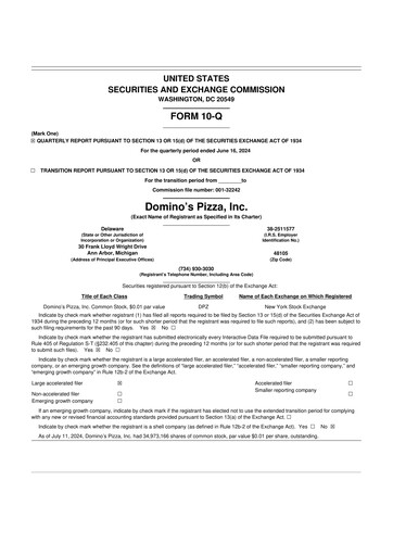 Thumbnail Domino's Pizza 10-Q Quarterly Report FY2024 