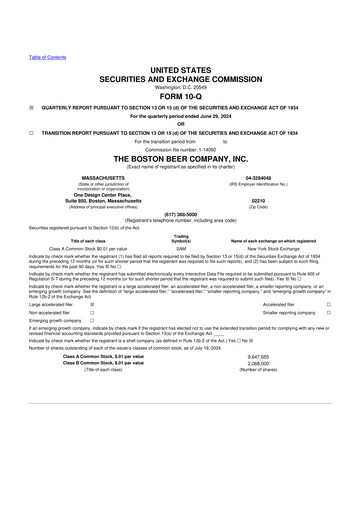 Vorschaubild Boston Beer Company 10-Q Quartalsbericht 2024 