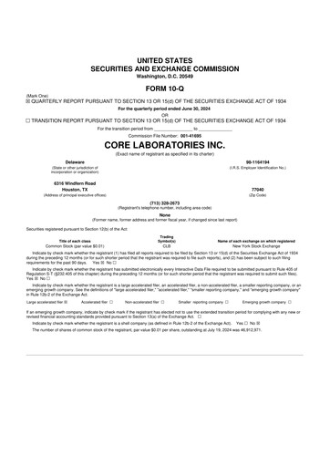 Thumbnail Core Laboratories
 10-Q Quarterly Report FY2024 