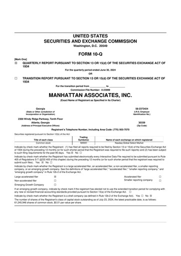 Thumbnail Manhattan Associates
 10-Q Quarterly Report FY2024 