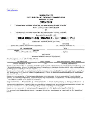Thumbnail First Business Financial Services 10-Q Quarterly Report FY2024 
