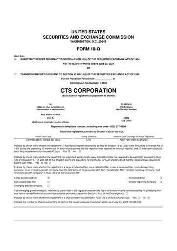 Miniature CTS Corporation 10-Q Rapport trimestriel 2024 