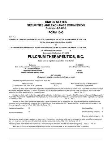 Miniature Fulcrum Therapeutics 10-Q Rapport trimestriel 2024 