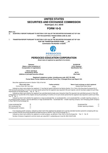 Miniature Perdoceo Education 10-Q Rapport trimestriel 2024 