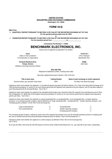 Vorschaubild Benchmark Electronics
 10-Q Quartalsbericht 2024 