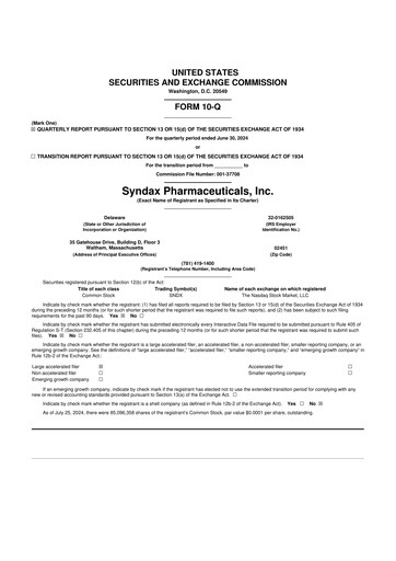 Thumbnail Syndax Pharmaceuticals 10-Q Quarterly Report FY 