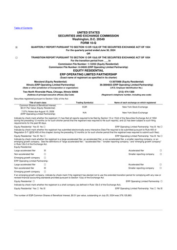 Thumbnail Equity Residential
 10-Q Quarterly Report FY 