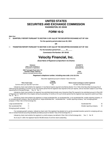 Thumbnail Velocity Financial 10-Q Quarterly Report FY2024 