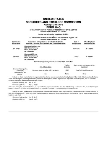 Thumbnail Cinemark Theatres
 10-Q Quarterly Report FY 