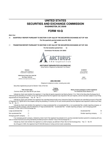 Thumbnail Arcturus Therapeutics
 10-Q Quarterly Report FY 