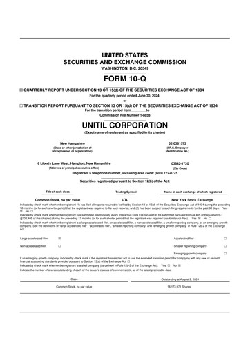 Miniature Unitil Corporation
 10-Q Rapport trimestriel 2024 