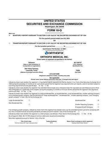 Vorschaubild Orthofix Medical
 10-Q Quartalsbericht 2024 