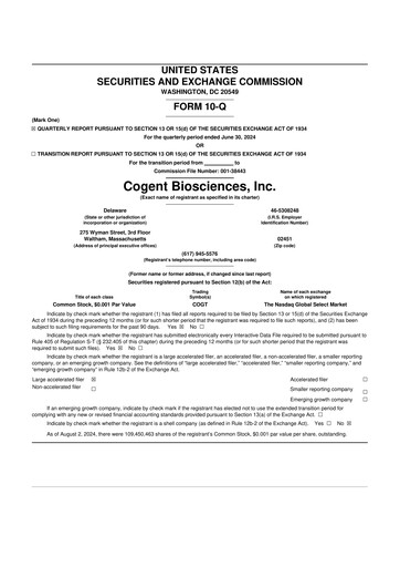 Thumbnail Cogent Biosciences 10-Q Quarterly Report FY2024 