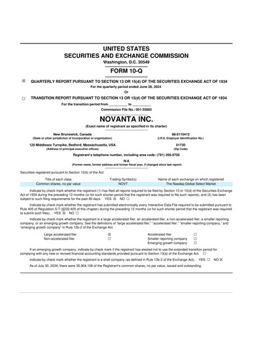 Miniature Novanta 10-Q Rapport trimestriel 2024 