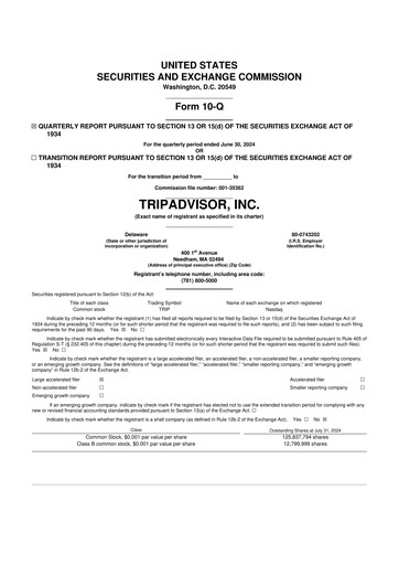 Miniature TripAdvisor 10-Q Rapport trimestriel 2024 