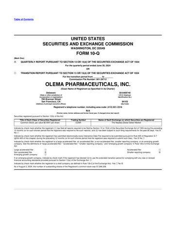 Thumbnail Olema Pharmaceuticals 10-Q Quarterly Report FY 