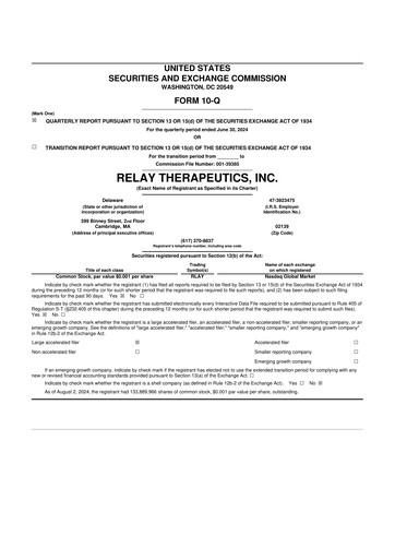 Thumbnail Relay Therapeutics 10-Q Quarterly Report FY 